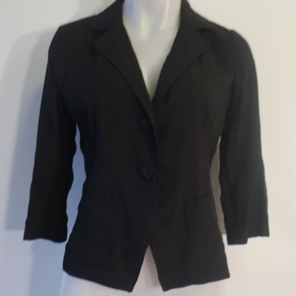 *Womens Eileen Fisher Petite Black Silk 3/4 Sleeve Blazer Jacket PM - Picture 2 of 7